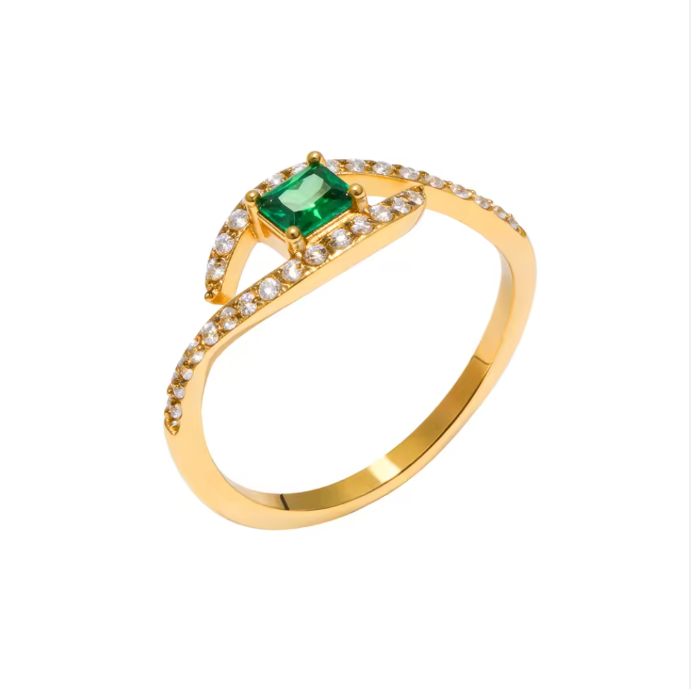 Emerald Solitaire Wave Ring